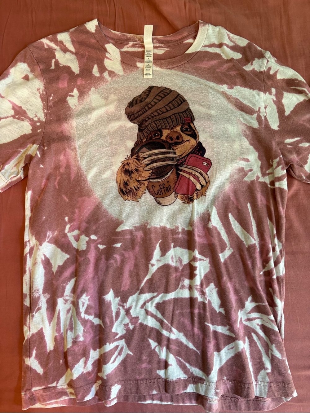 Bella Canvas Sloth Coffee Tie Dye Graphic T-Shirt Women’s Large